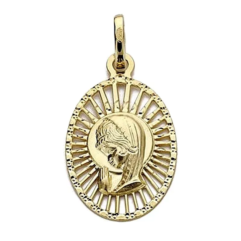 Medalla oro 18k Virgen Niña 22mm. calada oval [9025]