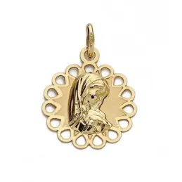 Medalla oro 18k Virgen Niña 18mm. redonda calada exterior [9026]