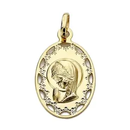 Medalla oro 18k Virgen Niña 23mm. calada cerco [9027]
