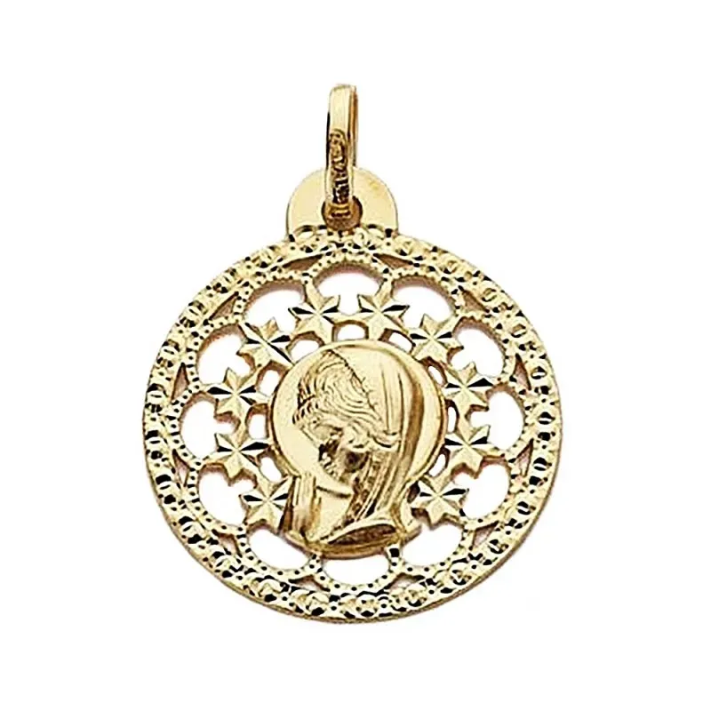 Medalla oro 18k Virgen Niña 23mm. redonda calada [9032]