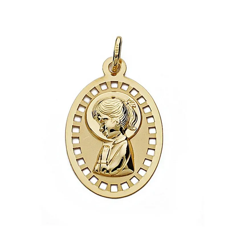 Medalla oro 18k Virgen Niña 23mm. oval calada [9034]