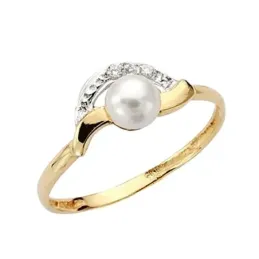 Sortija oro 18k bicolor perla circonitas comunión [9038S]