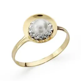 Sortija oro 18k perla circonitas comunión [9040S]