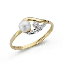 Sortija oro 18k bicolor perla circonitas comunión [9046S]