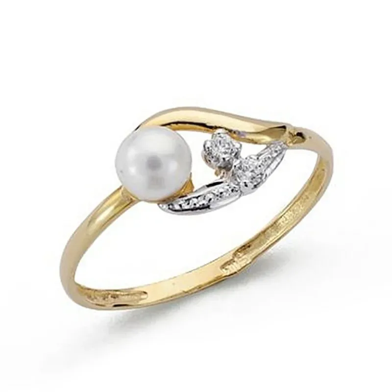 Sortija oro 18k bicolor perla circonitas comunión [9046S]