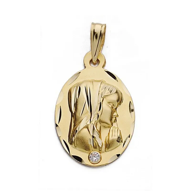 Medalla oro 18k Virgen Niña 22mm. circonita oval [9061]