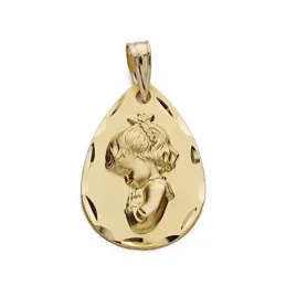 Medalla oro 18k Virgen Niña 21mm. lágriama [9084]