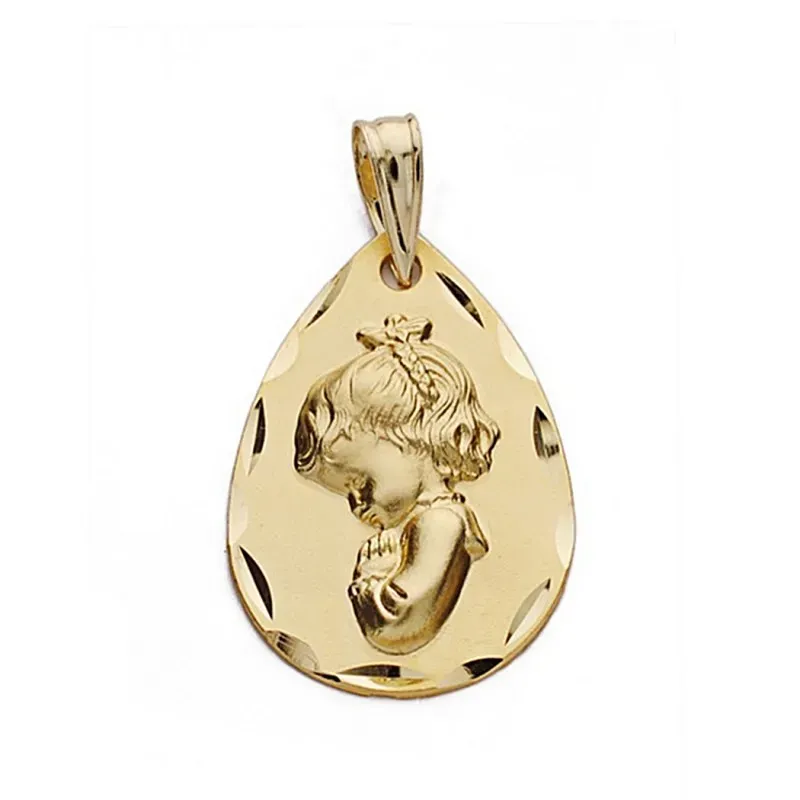 Medalla oro 18k Virgen Niña 21mm. lágriama [9084]