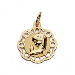 Medalla oro 18k Virgen Niña calada 19mm. [AA0184]