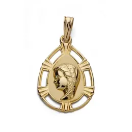 Medalla oro 9k cerco Virgen Niña calado 23mm. [AA0733]