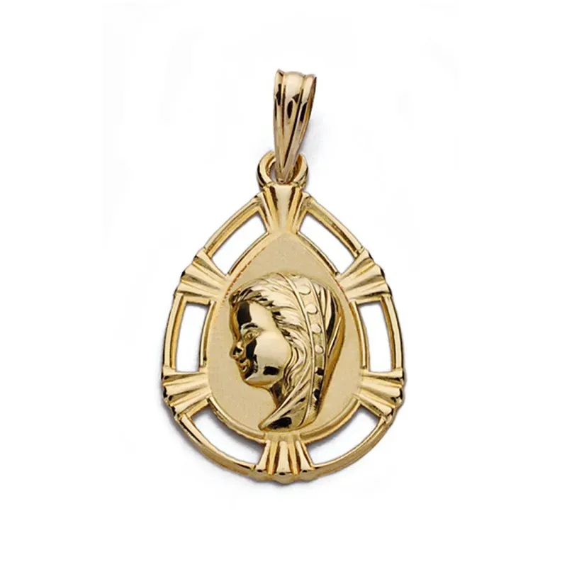 Medalla oro 9k cerco Virgen Niña calado 23mm. [AA0733]