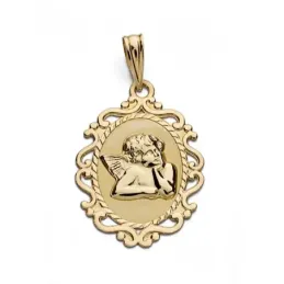 Medalla oro 9k angelito cerco 23mm. [AA0735]