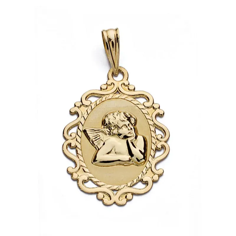 Medalla oro 9k angelito cerco 23mm. [AA0735]