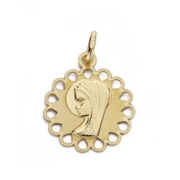 Medalla oro 9k Virgen Niña cerco 18mm. [AA0749]