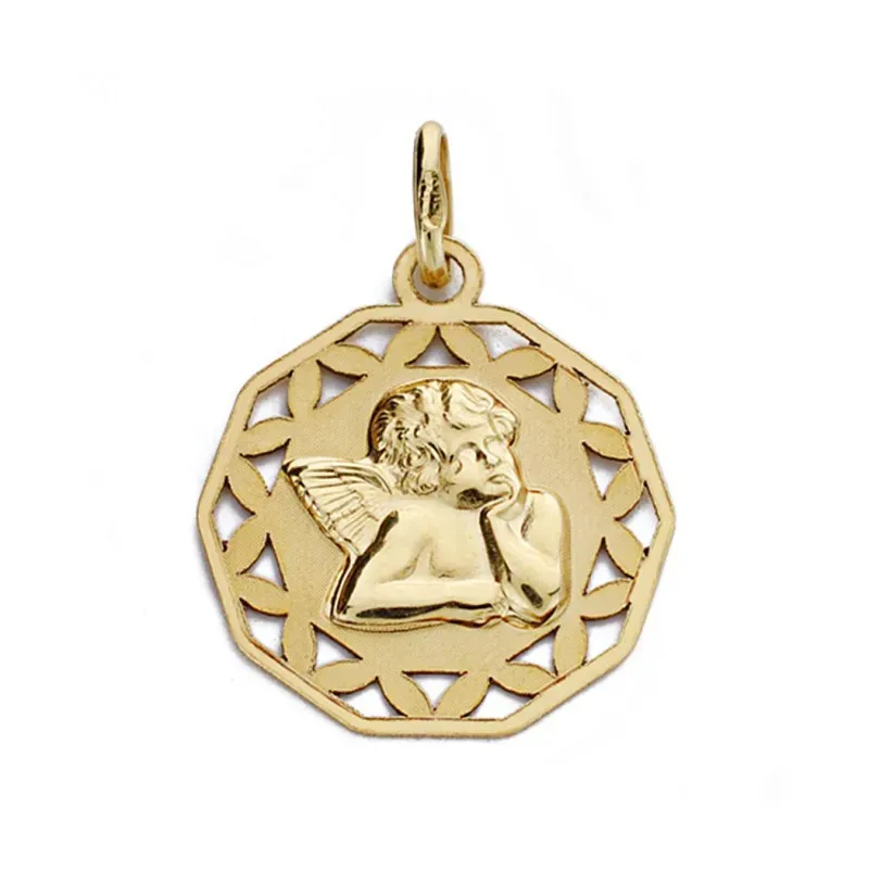 Medalla oro 9k angelito burlón cerco 18mm. [AA0790]