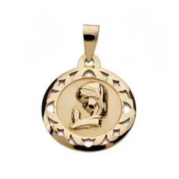 Medalla oro 18k Virgen Niña calada 18mm. [AA0163]