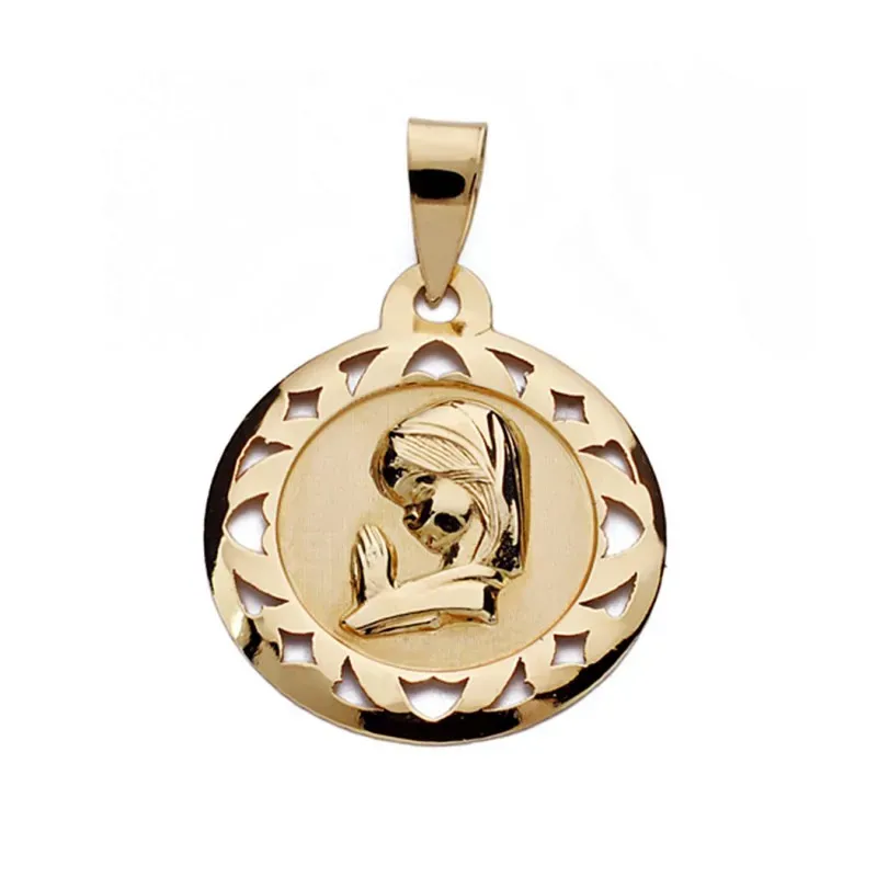 Medalla oro 18k Virgen Niña calada 18mm. [AA0163]