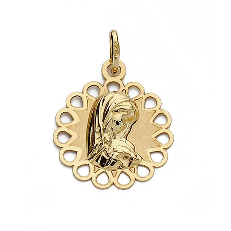Medalla oro 18k Virgen Niña 18mm. redonda calada exterior [9026]