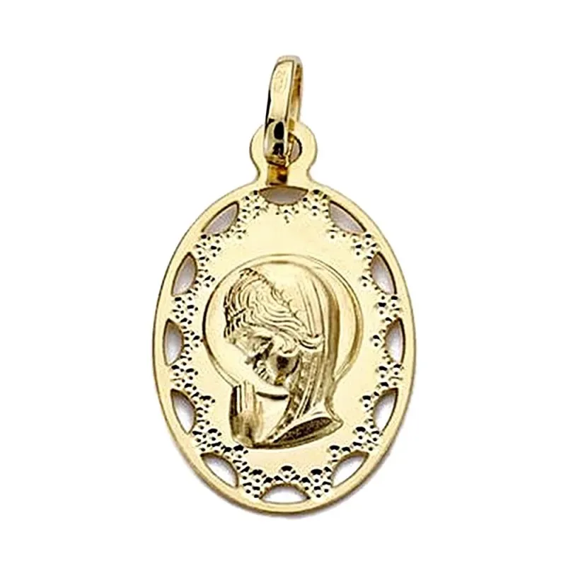 Medalla oro 18k Virgen Niña 23mm. calada cerco [9027]