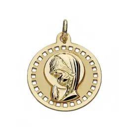 Medalla oro 18k Virgen Niña 18mm. circular calada [9035]