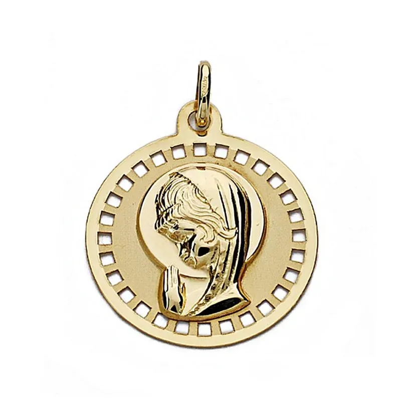 Medalla oro 18k Virgen Niña 18mm. circular calada [9035]