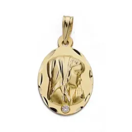 Medalla oro 18k Virgen Niña 22mm. circonita oval [9061]