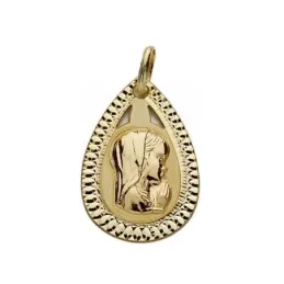 Medalla oro 9k Virgen Niña 20mm. ligera forma gota [AA1752]