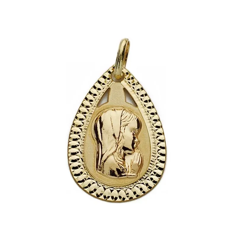 Medalla oro 9k Virgen Niña 20mm. ligera forma gota [AA1752]