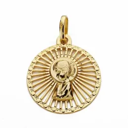 Medalla oro 18k virgen nina 21mm. cerco calado [AA1990]