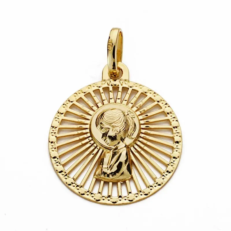 Medalla oro 18k virgen nina 21mm. cerco calado [AA1990]
