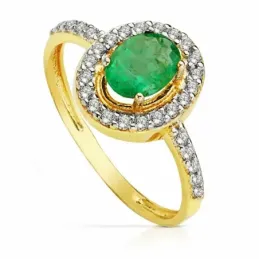 Sortija oro 18k bicolor esmeralda 7mm. circonitas [AA2292]