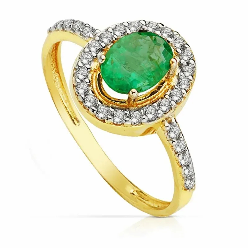 Sortija oro 18k bicolor esmeralda 7mm. circonitas [AA2292]