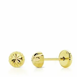 Pendientes oro 18k media bola tallada 4mm. cierre tornillo [AA2692]