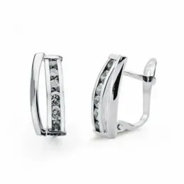 Pendientes oro blanco 9k circonitas 15mm. cierre catalán [AA2721]