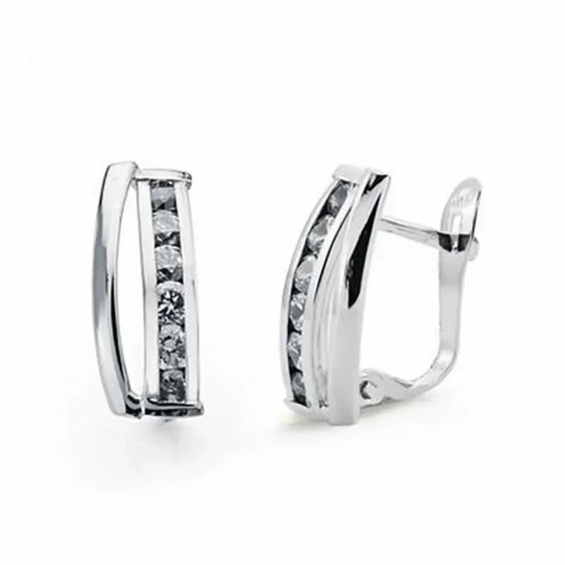 Pendientes oro blanco 9k circonitas 15mm. cierre catalán [AA2721]