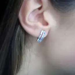 Pendientes oro blanco 9k circonitas 15mm. cierre catalán [AA2721]