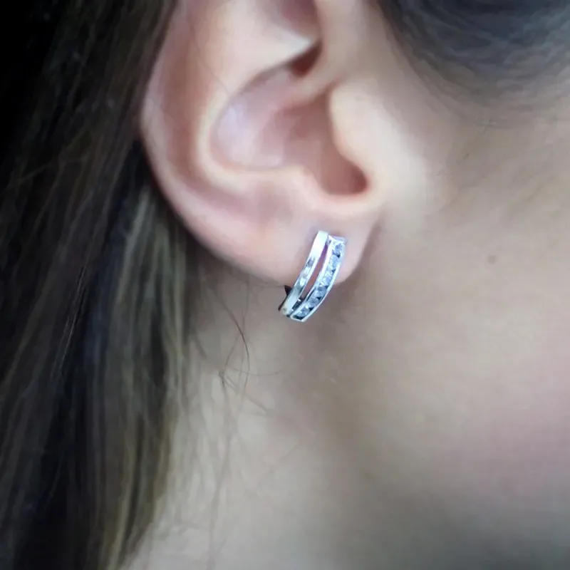 Pendientes oro blanco 9k circonitas 15mm. cierre catalán [AA2721]