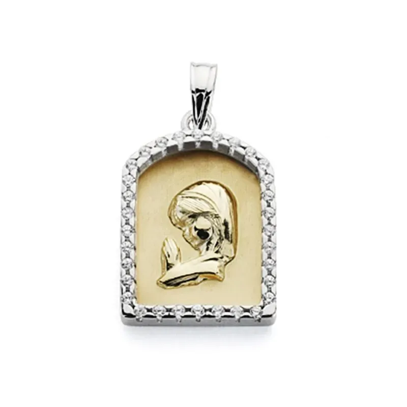 Medalla oro 18k bicolor Virgen Niña 21mm. capilla [AA7270GR]