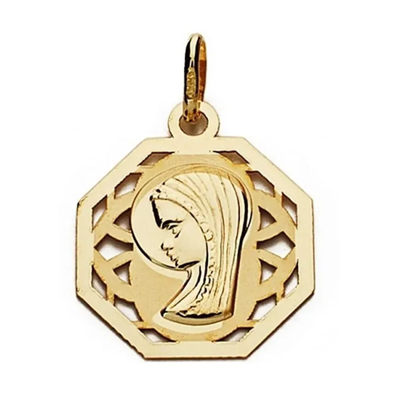 Medalla oro 18k Virgen Niña 20mm. cerco calado [AA7273]