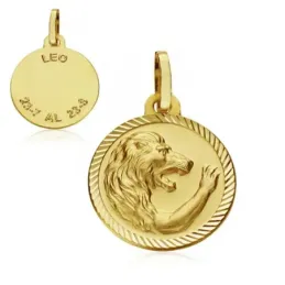 Medalla oro 18k horóscopo Leo 16mm. signo zodiaco [AA7413GR]