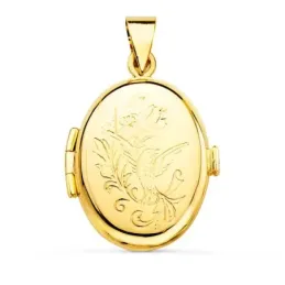 Colgante oro 18k portafotos oval labrado 27mm. [AA7461]