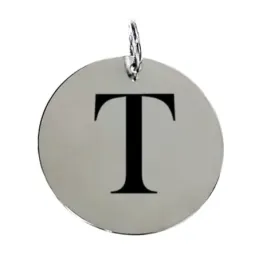 Colgante plata ley 925m liso 12mm. disco letra T asa abierta [AA7768]