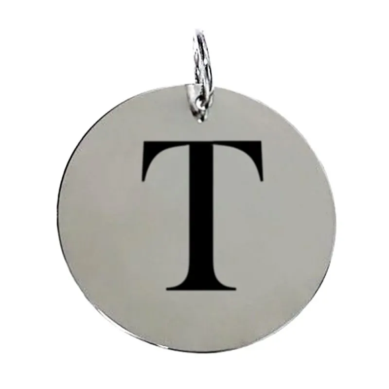 Colgante plata ley 925m liso 12mm. disco letra T asa abierta [AA7768]