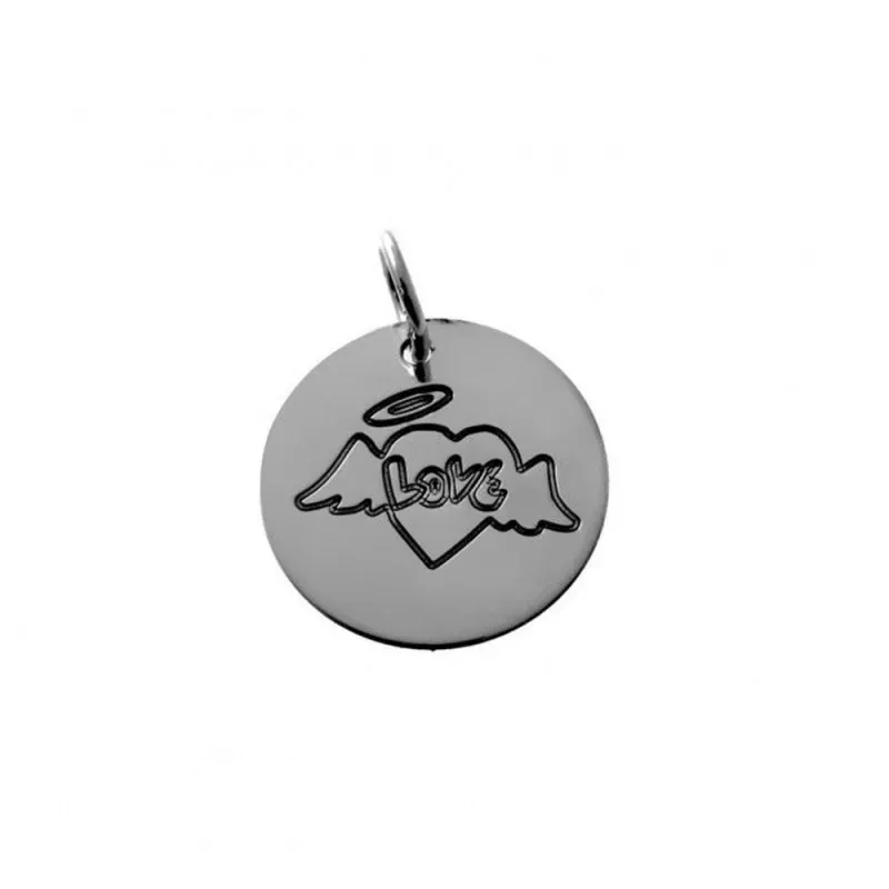 Colgante plata ley 925m liso 18mm. disco corazón love alas [AA7801]