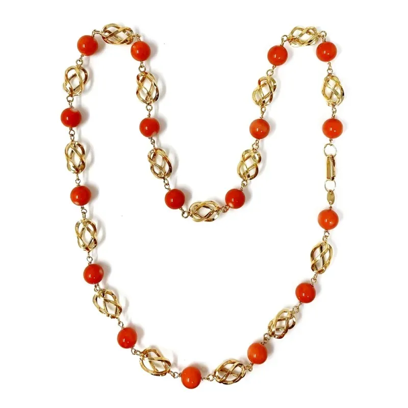 Gargantilla collar oro 18K jaulas coral fino japonés 8mm.  [AA9575]