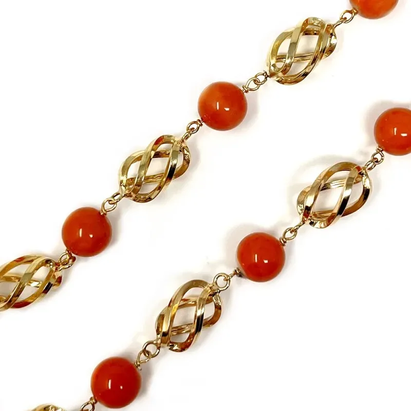 Gargantilla collar oro 18K jaulas coral fino japonés 8mm.  [AA9575]
