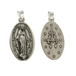 Colgante plata ley 925m 30mm. medalla lisa Virgen Milagrosa [AA8236]