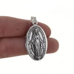 Colgante plata ley 925m 30mm. medalla lisa Virgen Milagrosa [AA8236]