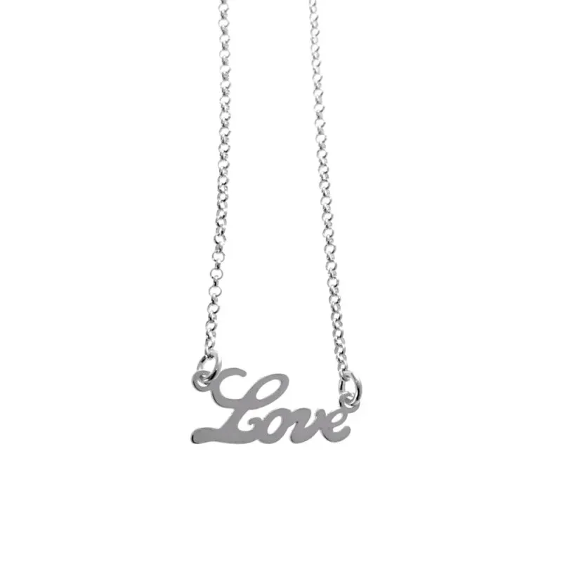 Gargantilla plata ley 925m lisa letras LOVE cadena rolo [AA9710]