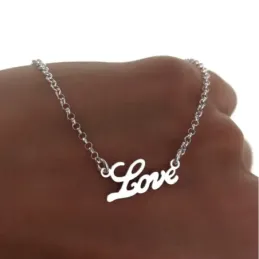 Gargantilla plata ley 925m lisa letras LOVE cadena rolo [AA9710]